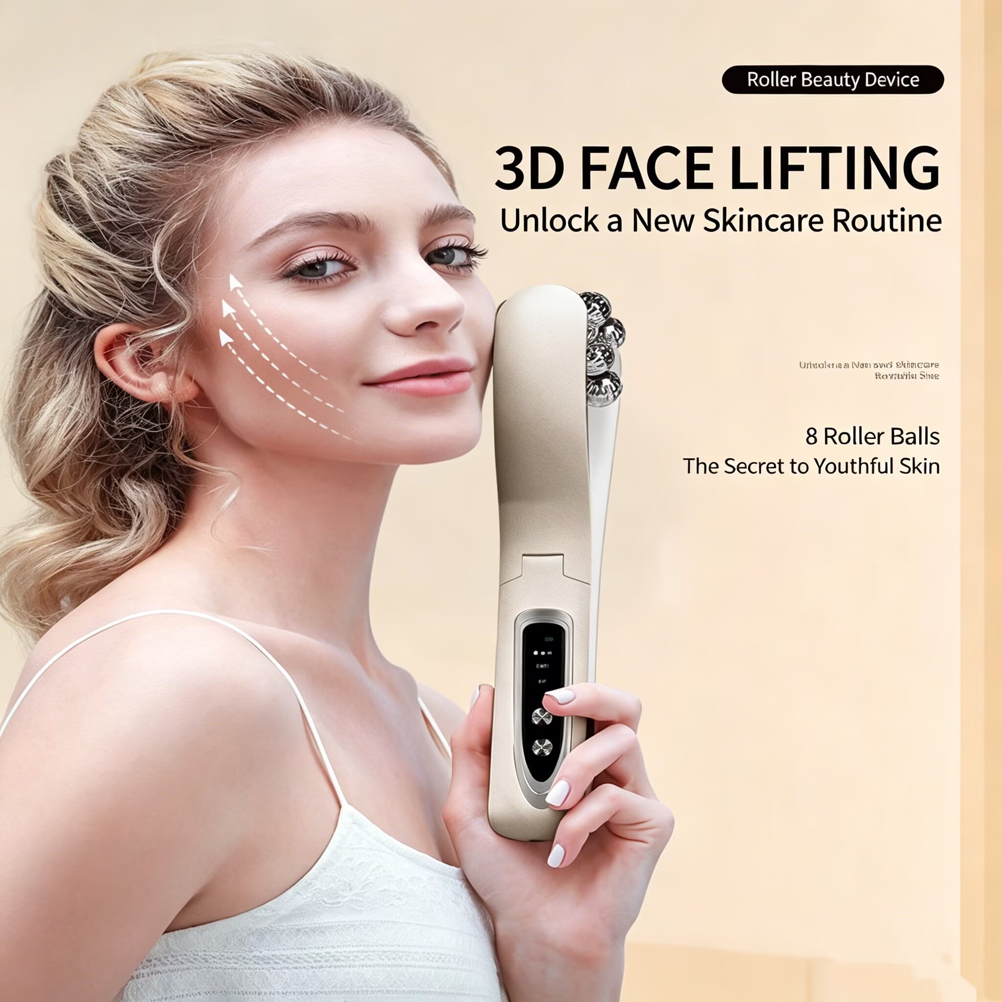V Face Massager, EMS Facial Roller, Facial Lifting Device, Skin Firming Roller, Anti Aging Facial Device