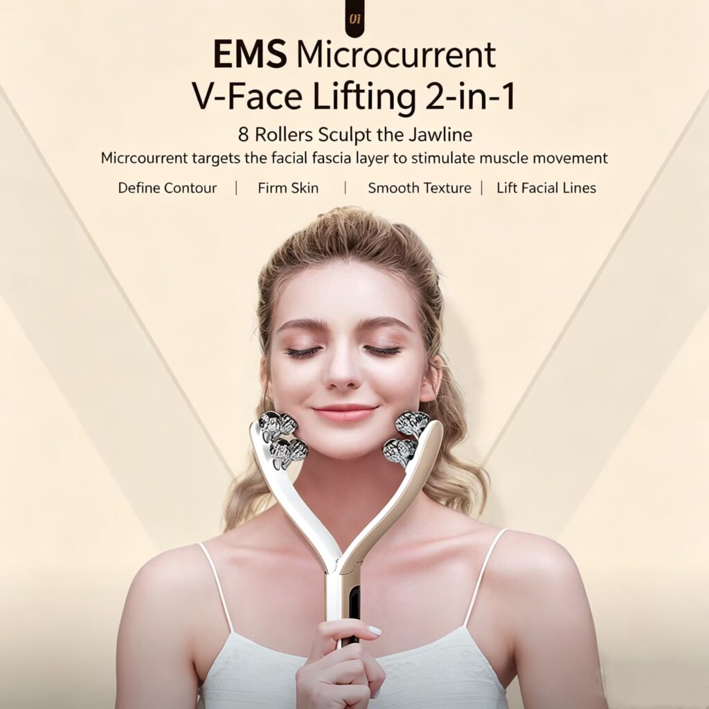 V Face Massager,
EMS Facial Roller,
Facial Lifting Device,
Skin Firming Roller,
Anti Aging Facial Device